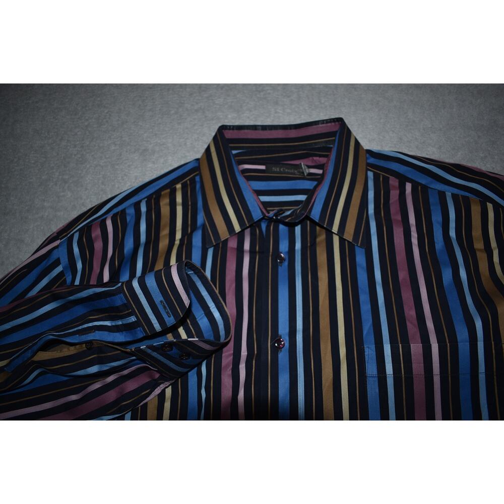 Vintage St. Croix Dress Shirt Mens 2XL Classic Fit Cotton Blue Black Made Italy